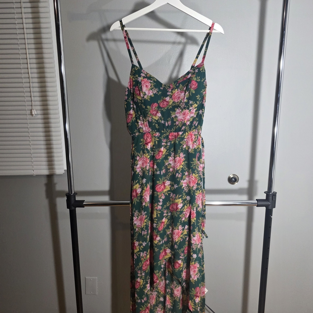 Lily Rose Floral High Low Dress - Green and Pink